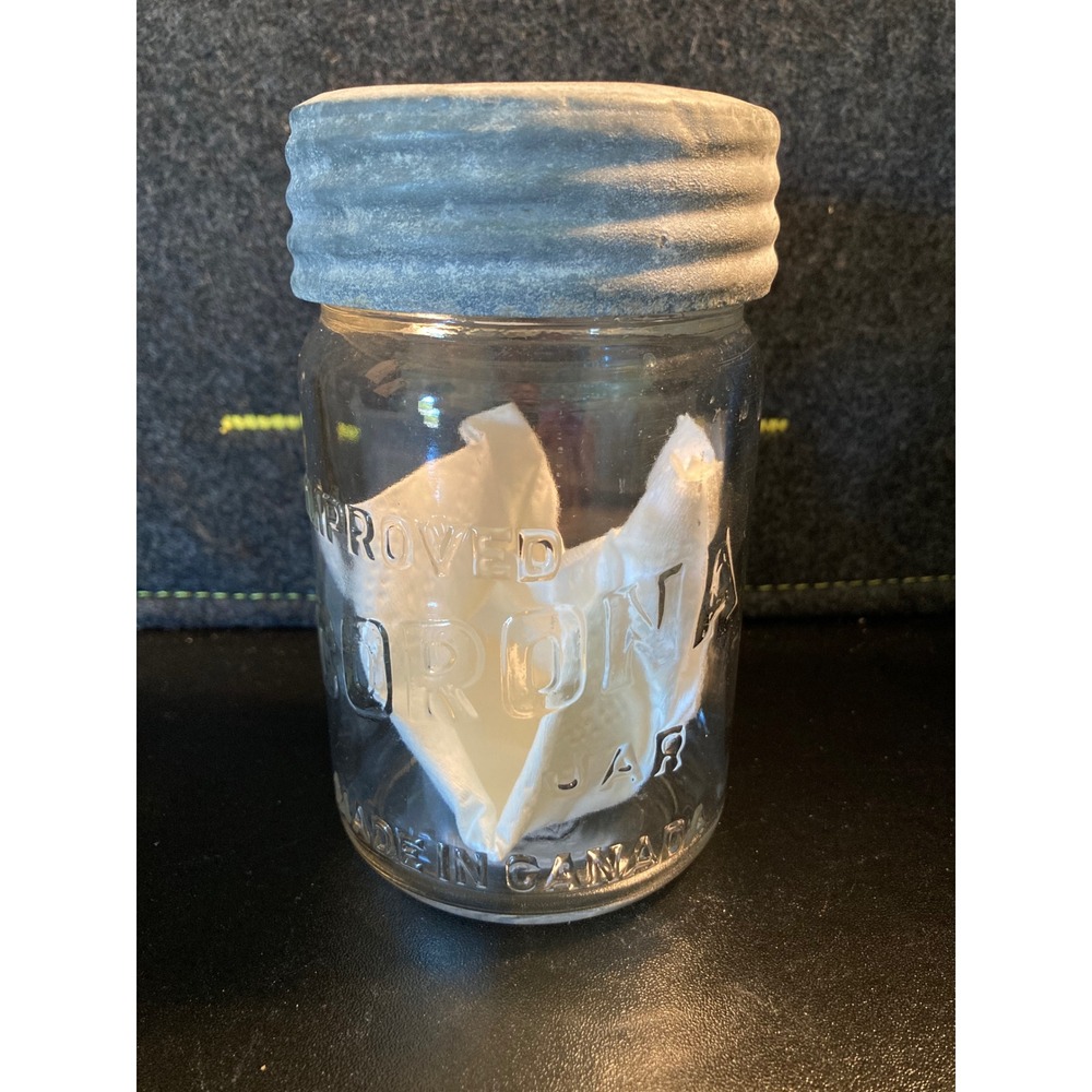 Vintage Improved Corona‎ Glass Jar Made in Canada Zinc Lid Farmhouse Decor 5.5in